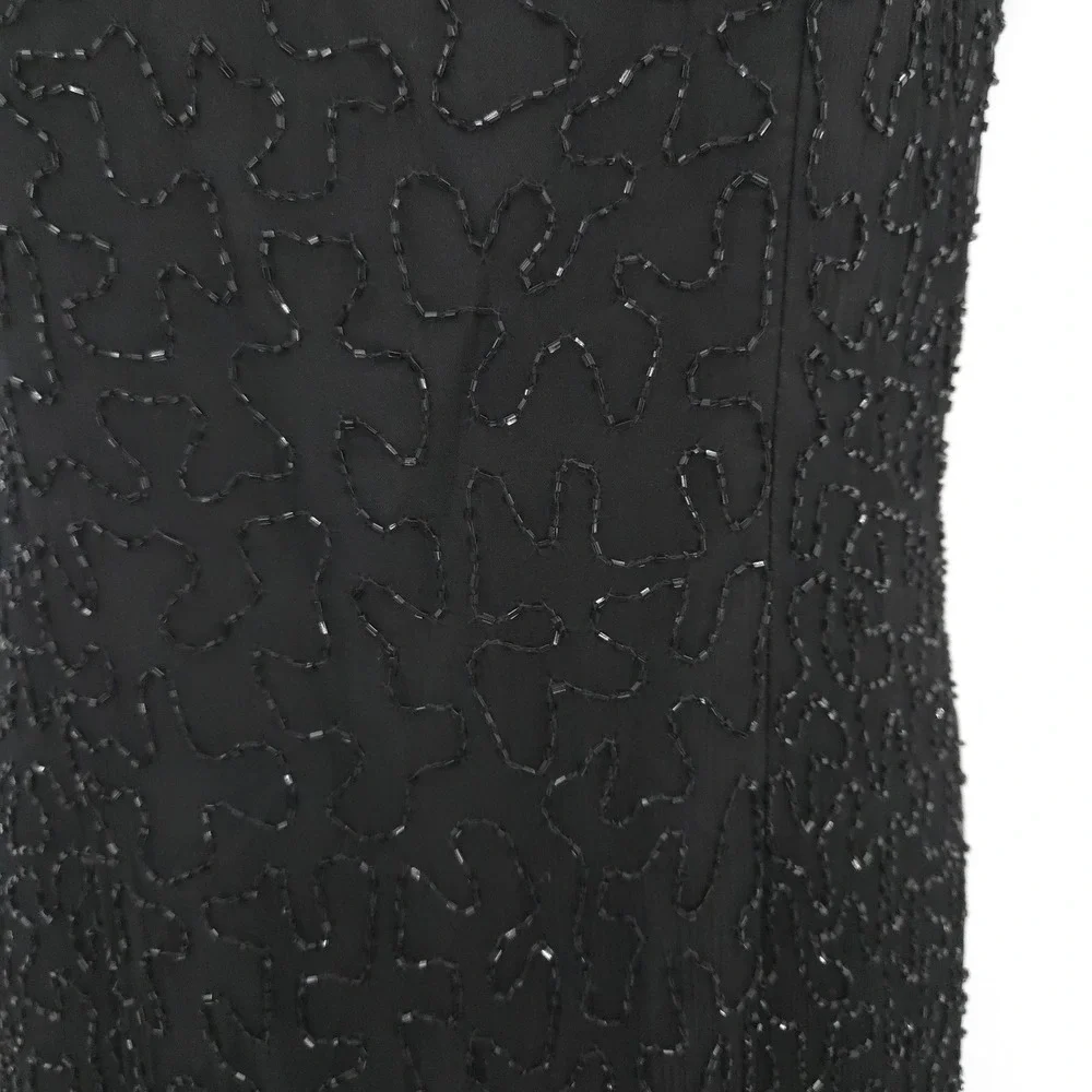 Laurence Kazar Beaded Silk Maxi Dress Women PM Black‎ Vintage Evening Gown